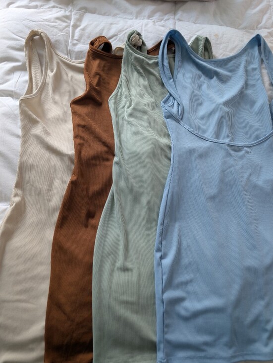 Dresses & Skirts - Ribbed Tank Top - Blue, Sage, Brown, Cream